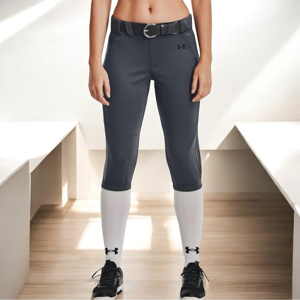 Under Armour Women's Vanish Fastpitch Softball Pants Grey/Black - YLG - Picture 8 of 11